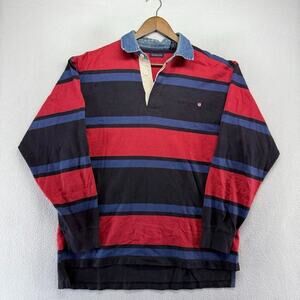 Vintage Gant Rugby Shirt Men's Large Blue Red Colorblock Denim Collar Flag 90s